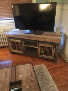 Reclaimed barnwood TV stand with storage